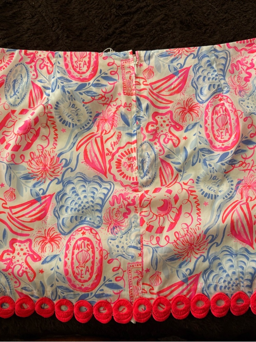 Lilly Pulitzer Neon Pink and Light Blue Shell-Print Skort with Pom Trim - Picture 2 of 4